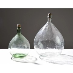 2 French Demijohn Glass Bottles Vintage-Style Decorative Jars for Wine & Liquor