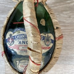 Ancilli Chianti Sommelier Glass Wine Bottle Flat Back w/Rattan Handle Vtg