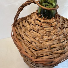 Vtg Wicker Wrapped Demijohn De Muller Spain Green Glass Wine Bottle 12.5”h x 8”w