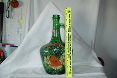 Hand Painted strawberries floral Half Gallon Glass Jug Wine Bottle Folk Art
