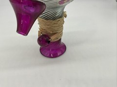 Hand Blown Hand Painted Wine Bottle Signed G.O. Swirl Ribbing