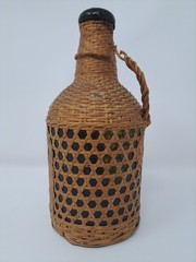 Vintage Portugal Wine Bottle Wicker Wrapped Empty Glass Bottle BIN27