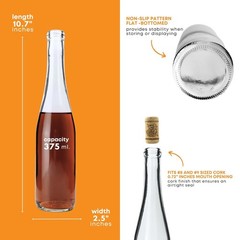 375 ml Clear Hock Liquor Wine Bottles Pack of 12 NO CORKS INCLUDED W17 375ml