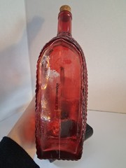VTG! 1960&rsquo;s Crimson Red Glass »Wine Bottle In A Basket » Figure; « La Mediterranea »