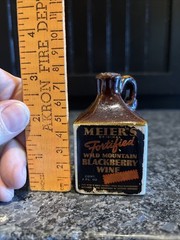 Meier’s Square Stoneware 2 Oz Mini Jug BlackBerry Wine With Paper Label