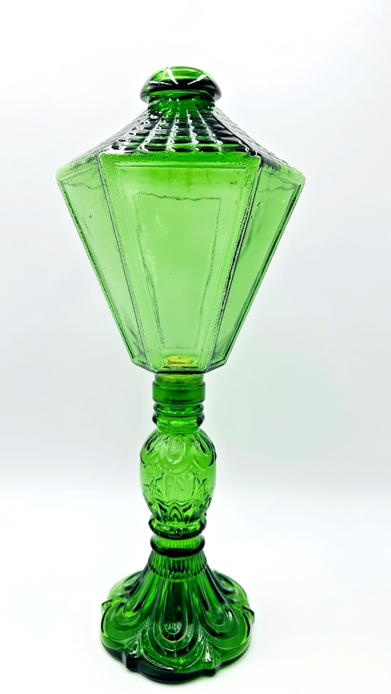 Vintage large Emerald Green Glass Street Lamp Wine Decanter Bottle 19&Prime;