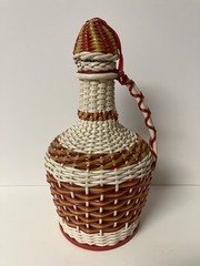 Valenva Spain Plastic & Wicker Wrapped Decanter Wine Bottle w/ Handle Colorful