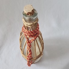 Vintage Aromas del Montserrat Wicker Wrapped Empty Bottle Spain 4.5&Prime;