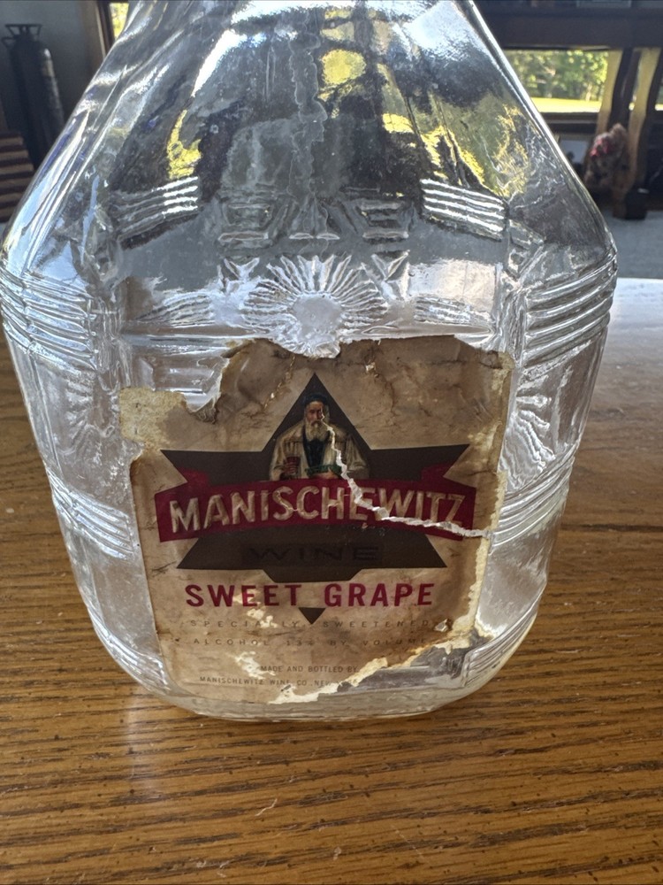 SALE!!Vintage Manischewitz Half Gallon Sweet Grape Clear Wine Bottle-no Cap(B50)