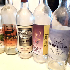 9 Used EMPTY Wine Bottles LOT Green & Clear Glass w labels W Pennsylvania Winery