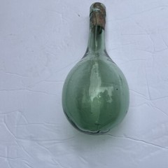 Antique Vintage Hand Blown Wine Bottle Torpedo Round Bottom Green Glass 8.5”