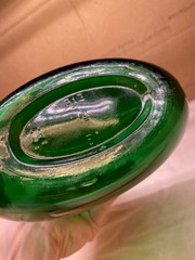 Emerald Green Glass Oval Bottle 8” Tall Vintage Bocksbeutel 313 8A decanter