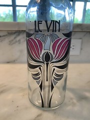 LE VIN Vintage French Wine Glass Bottle With Porcelain Stopper; ART NOUVEAU
