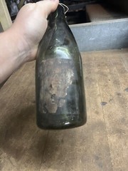 Antique Old Rare Early Empty Green Glass Wine Bottle High Kick Up W Paper Label