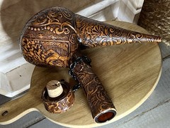 VTG Spanish Wine Decanter Tooled Leather Glass W/ Chain & Cork 10×9 MCM 1970s