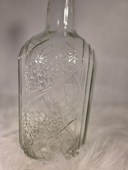 Vintage Clear Wine Bottle With Cap Embossed With Grapes and Vines Half gallon.