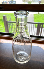 Vintage Milk Bottle 3 Cent Clear Glass Dairy Quart Bottle Cadmium Glow