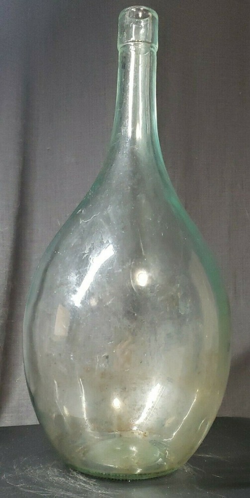 Vintage Large Aqua Glass Wine Demijohn Bottle