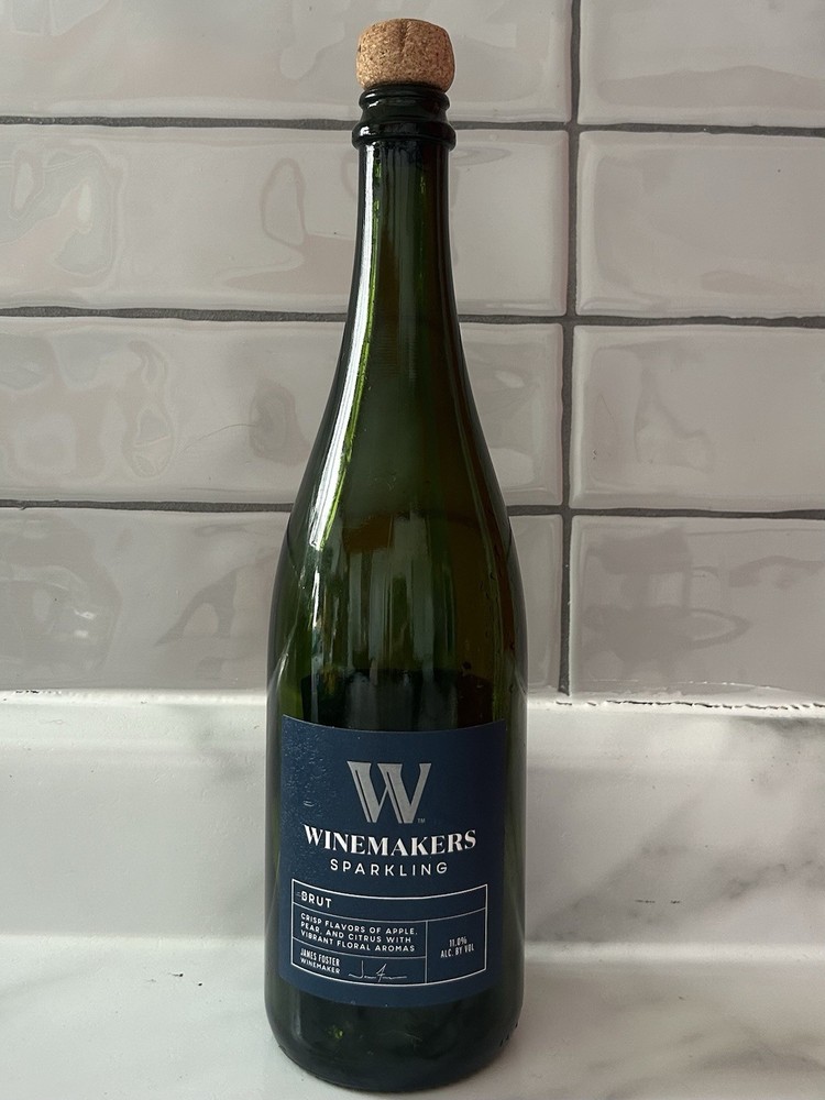 Empty Beautiful Green Glass 750mL Winemakers Sparkling Brut Bottle With Cork