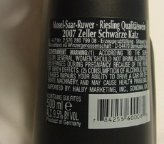 ZELLER SCHWARZE KATZ EMPTY BLACK CAT WINE BOTTLE EMPTY NO CORK 2007