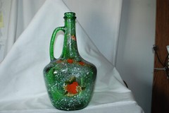 Hand Painted strawberries floral Half Gallon Glass Jug Wine Bottle Folk Art