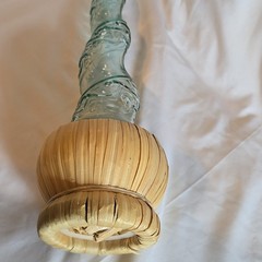 Vintage Long Neck Twisted Spiral Bottaro W/ Raffia Base Empty Wine Bottle 15&Prime;
