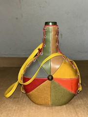 Vintage 1970&rsquo;s French VIRESA Glass Wine Bottle with Faux Leather Vinyl Covering