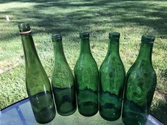 VINTAGE HEAVY (4) Green GLASS WINE BOTTLE BUBBLE BOTTOM 12” Made In Italy F61