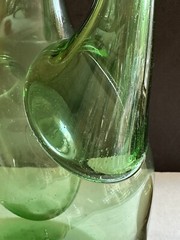 Vintage Hand Blown Green Glass Wine Bottle Decanter W/ Ice Chamber & Cork
