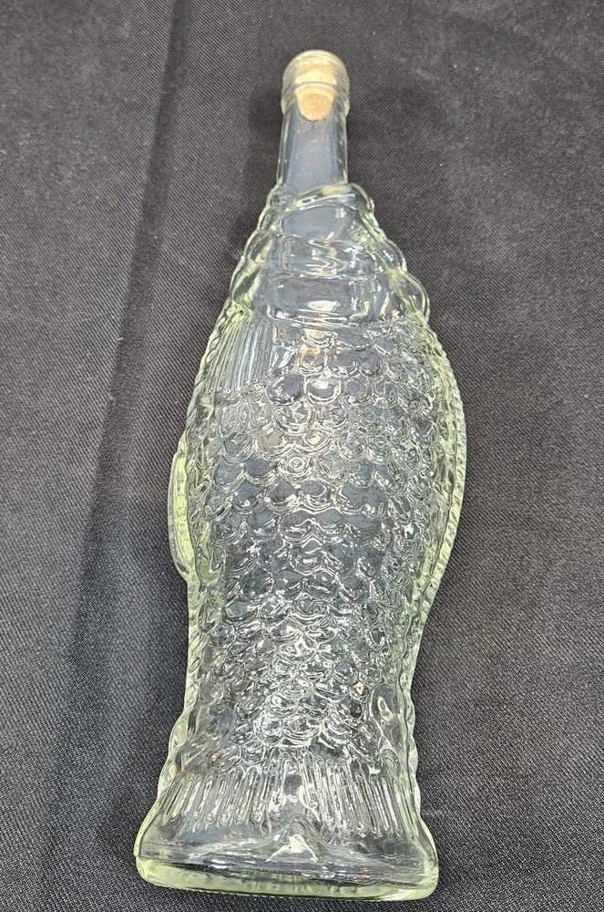 Fish Shaped Clear Glass Wine Bottle 12” Tall Bottle corked CLEAN