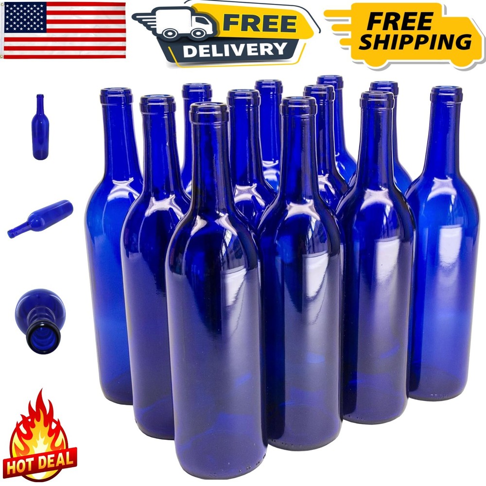Versatile 750ml Cobalt Blue Wine Bottles – Ideal for Home Winemaking – Set of 12