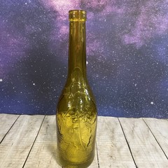 VTG Cobalt Biege European Wine Bottle With Embossed Grapes And Leaves 12.3”