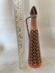 Vintage Viresa Plastic Wicker Wrapped Wine Bottle Boho Chic Spain colorful 15&Prime; H