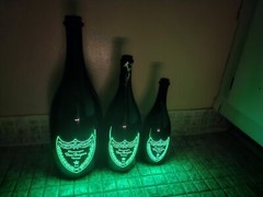 3 Empty dom perignon champagne bottle, 3 Different Size JEROBOAM, Magnum, Brut