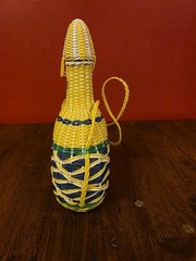 Vintage Viresa Green Glass Bottle Plastic Wicker Hand Woven Made In Spain