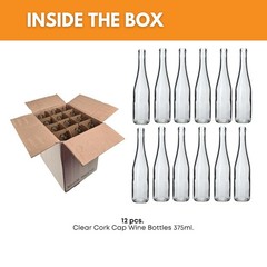 375 ml Clear Hock Liquor Wine Bottles Pack of 12 NO CORKS INCLUDED W17 375ml