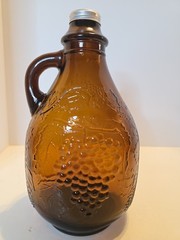 Vintage Maywood Glass Brown Wine Jug with Screw Lid Grape Design