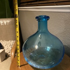 Big Blue Demijohn Studio Blown Glass bottle Crackled Bottom Polished Pontil