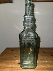 Collectable Aqua Ice Blue Bottle Decanter Wine Square Bottle 12in Tall