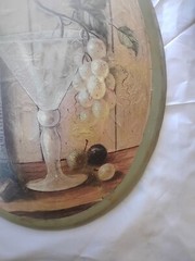 A Pair Of Vtg. Oval Convex Wine Bottle Grapes Wine Glass LG. 15&Prime;X10.5&Prime; Wood.