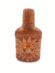 Liquor Bottle Decanter Jug Art Face Handcrafted Leather Look Double sided Sun