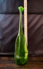 RARE VTG 1960s GREEN STRETCH MELTED 1/2 Gallon GLASS WINE BOTTLES VASES 18&Prime;