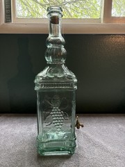 Vintage Spanish Green GlassWine Decanter DispenserSpigot Embossed Grapes 20.5&Prime;