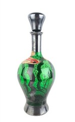 1953 Silver Overlay Swan Pond Design Green Glass ItalRosa Wine Bottle w/ Labels