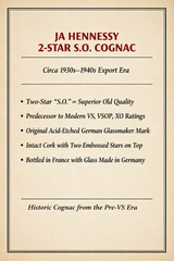 Ja Hennessy Cognac, 2 Star SO, Antique Bottle, France/Germany, Etched Glass Cork