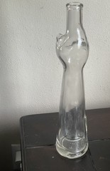 13” Happy Cat Mosell? Clear Wine Bottle Flower Vase Clear EUC No Label