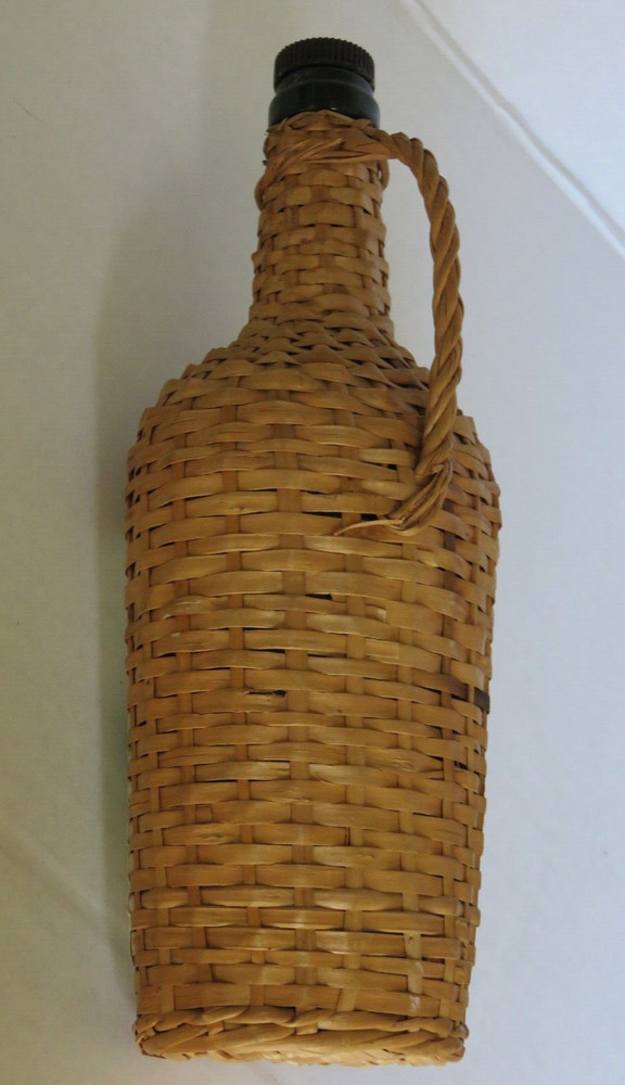 DEMIJOHN WICKER BOTTLE 4/5 QT GREEN WITH HANDLE CHOCOCO ST. CROIX VIRGIN ISLANDS