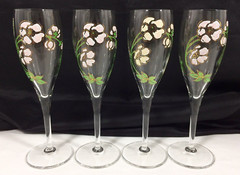 1988 Perrier Jouet Belle Epoque 4 Champagne Flutes & Floral EMPTY Bottle Vtg Box