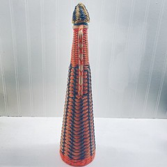Vintage 60&rsquo;s Bohemian Wine Decanter Plastic Wicker Wrapped Bottle Made in SPAIN