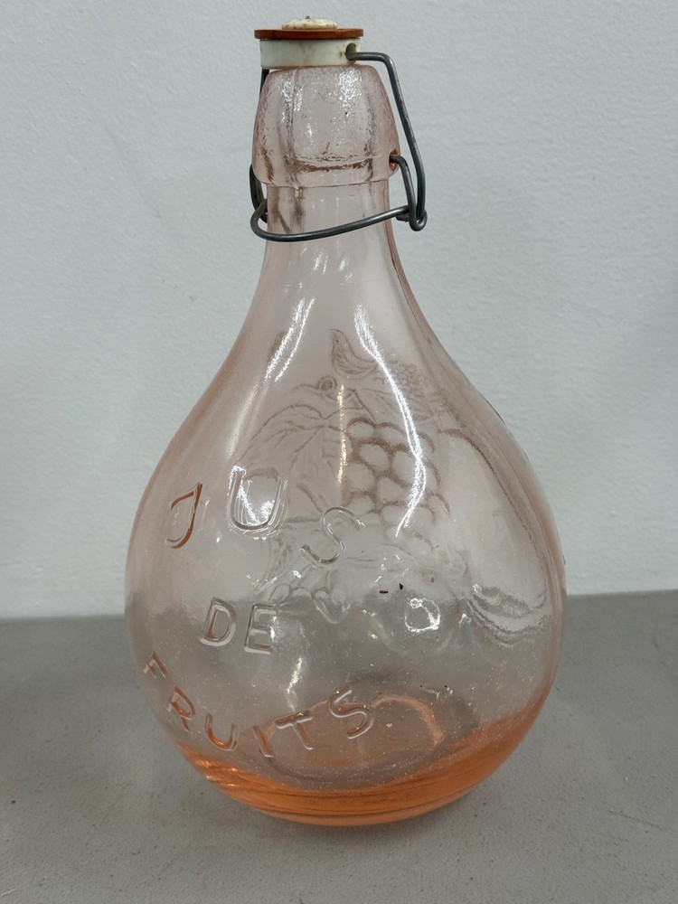 Vintage Jus De Fruits Pink Glass Bottle Casdis Milano